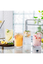 Hobnail Drinking Glasses Set of 4, Art Deco Vintage Glassware, 12 oz Tall Crystal Tumblers, Clear Embossed Glass Cups