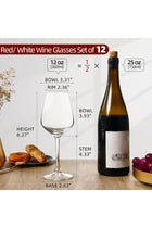 Wine Glasses Set of 12, 12oz Clear Red/White Wine Glasses, Long Stem Wine Glasses for Party, Wedding and Home