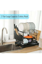 2-Tier Large Dish Drying Rack with Drainboard, Cup Hooks & Utensil Holder – Rustproof Kitchen Drainer for Plates, Bowls, Glasses & Cutting Board