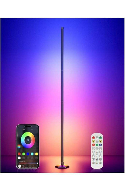 RGB Corner Smart RGB LED Floor Lamp Dimmable With Music Sync Color Changing APP Control Remote 118cm UK Plug 20W