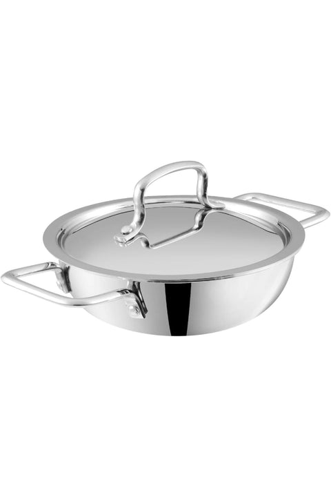 PLATINUM TRIPLY STAINLESS STEEL EXTRA DEEP KADAI/KADHAI WITH STAINLESS STEEL LID - 1.2 LITRES, 18 CM, VTK018, COOKING POT, FRYPAN, CASSEROLE