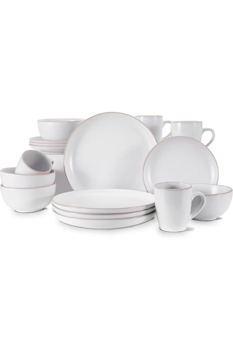 Dinnerware Set,16 Piece White Round A grade Stoneware Dinnerware Set for 4, Kitchen Plates And Bowls Set with Mugs,white dinnerware set