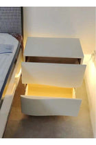 Set of 2 Modern High Gloss One Touch Switch Night Light LED Nightstand with 2 Storage Drawers Solid Wood Bedside End Table Furniture 50x40.5x50 cm (Fully Assembled)