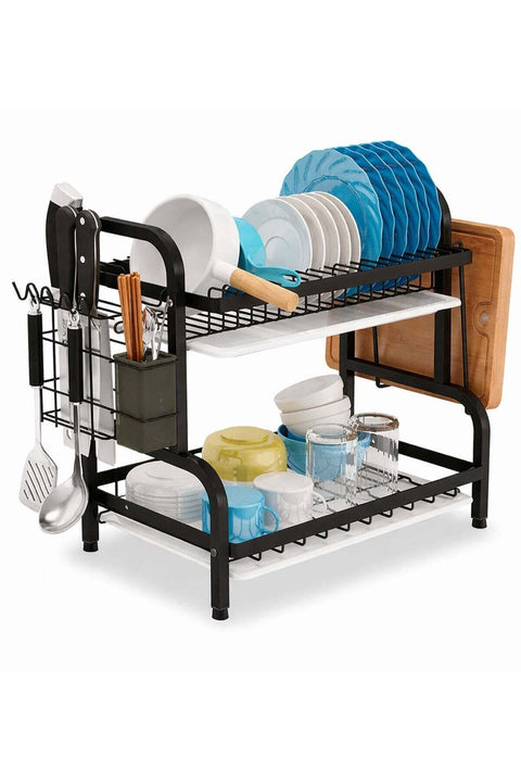 2 Tier Stainless Steel Dish Drying Rack with Utensil Holder, Cutting Board Holder
