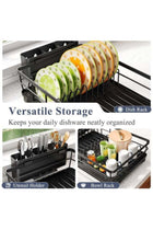 Stainless Steel Dish Rack for Kitchen Counter, Large-Capacity Dish Drainer with Cutlery Holder, Kitchen Organizer for Dishes, Spoons and Forks, Black