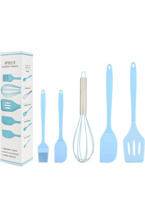 5-Piece Detachable Silicone Baking Spatula Set, Heat Resistant Kitchen Utensils (Blue)