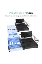 LODROC Extendable Dish Drying Rack,Large Drying Dish Drainer for Kitchen Counter, Stainless Steel Dish Strainer with Utensil Rack and Adjustable Feet for Sink (Black)