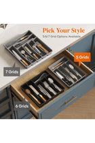 Cutlery Drawer Organizer, Kitchen Utensil Storage Tray, 5 Compartments, Gray