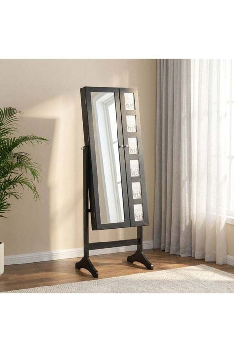 Kersten Wide Free Standing Jewelry Cabinet With Mirror | Standing Mirror With Storage | Modern Design Bedroom Furniture L53xW40xH154cm - Dark Walnut