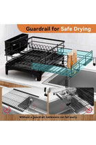 LODROC Extendable Dish Drying Rack,Large Drying Dish Drainer for Kitchen Counter, Stainless Steel Dish Strainer with Utensil Rack and Adjustable Feet for Sink (Black)