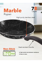 4 Piece Cook Marble Fry Pan Set 7-Layer Granite Coating Non-Stick Surface with Bakelite Handle 18-20-24-28 Marble Black