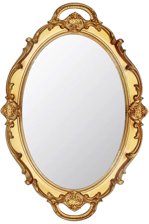 Oval Antique Decorative Wall Mirror Vintage Hanging Mirror Living-Room Dresser Decor Wall Mounted Mirror Elegant European Wall Hanging Dressing Mirror Decor for Bathroom Bedroom