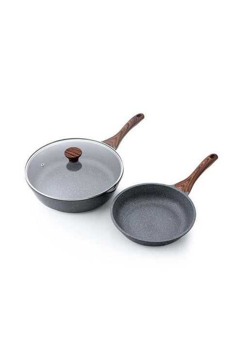 2 Piece Swiss Granite Skillet Set, 24 and 30 CM Frying Pan with Lid, Non-stick, Oven Safe &