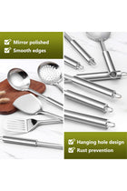 E-far Cooking Utensils Set, 10-Piece Stainless Steel Kitchen Utensils with Holder, Metal Heat Resistant