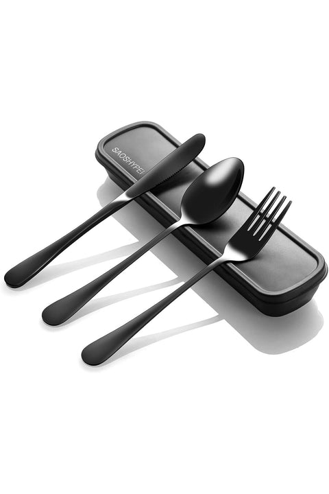 Portable Utensils Set with Case, 4pcs Stainless Steel Reusable Silverware