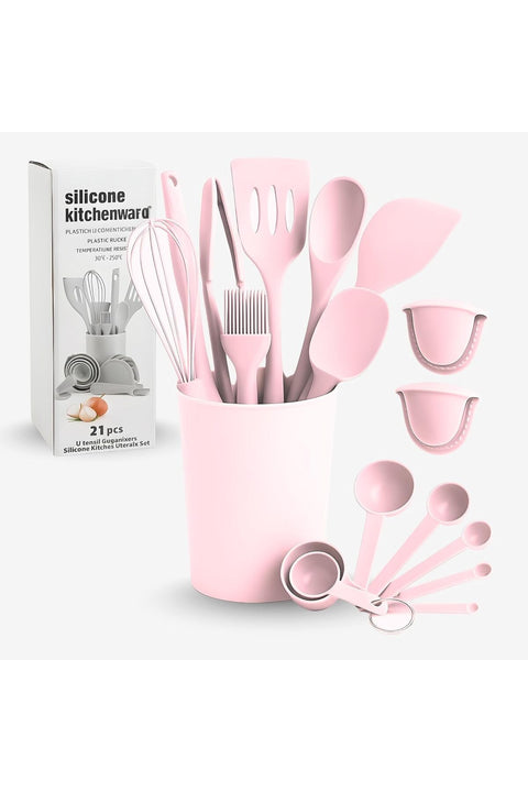21-Piece Silicone Kitchen Utensils Set, Heat-Resistant, Non-Stick Cookware Safe, BPA-Free with Storage Holder