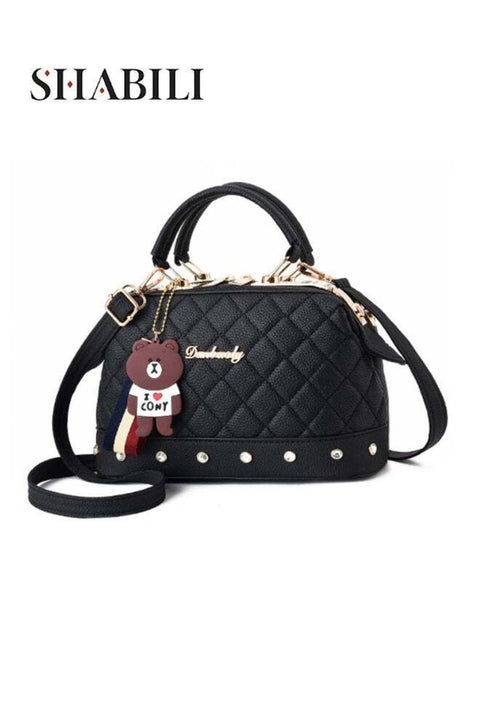 Women PU Shoulder Crossbody Satchel Tote Handbag With Capacity Multi-Pocket Quilted Dome (Black)