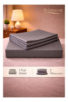 3-Piece Striped Microfiber Flat Bed Sheet Set, Queen/King, 220x240cm, 2 Pillowcases, Grey