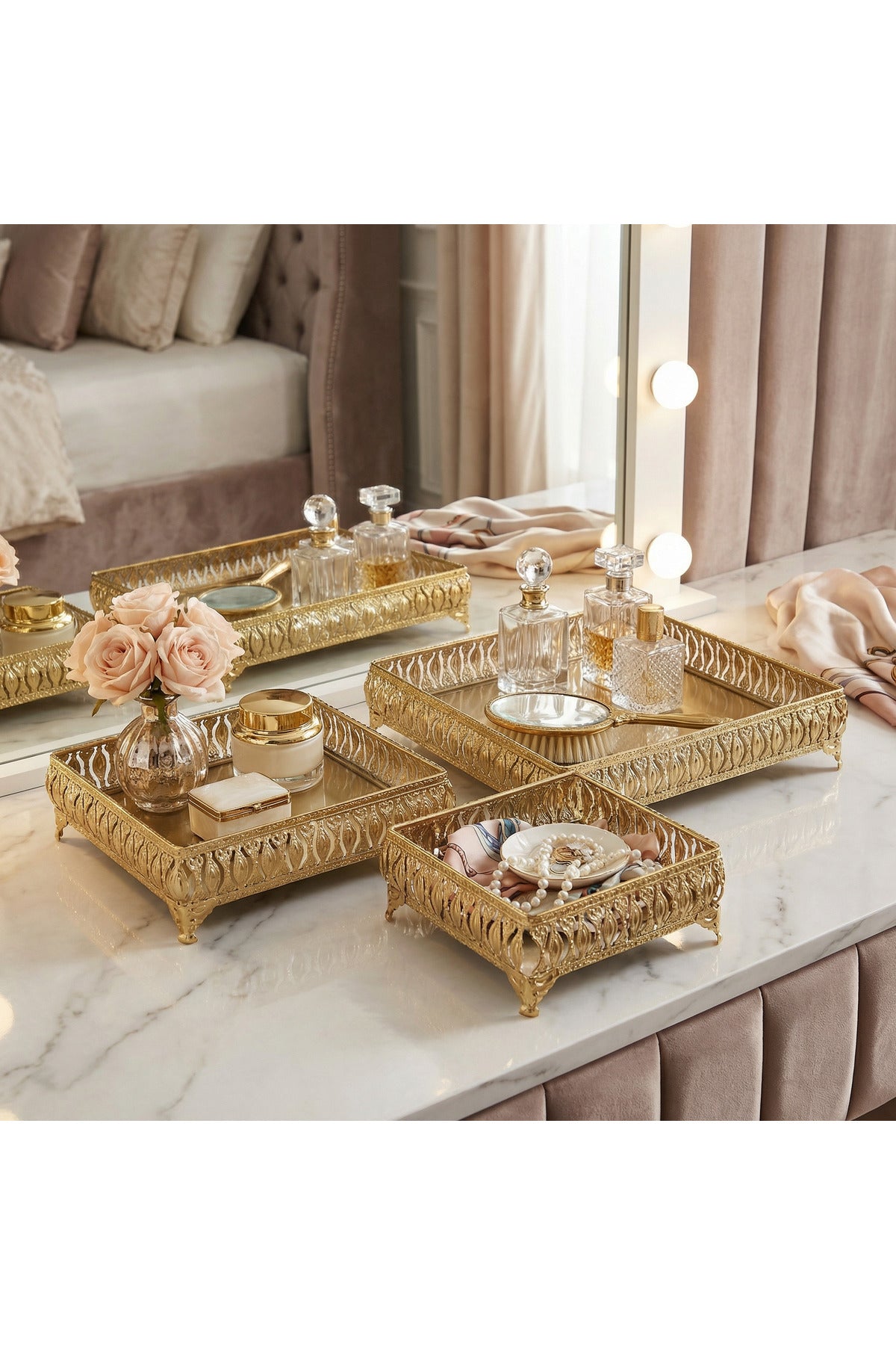 Metal Nesting Trays, Set of 3 - Gold