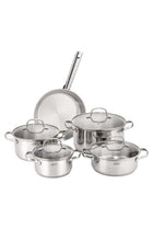 9 Piece Triply Stainless Steel Cookware Set, set includes 1x14cm Open Saucepan, 1x16cm Casserole with lid, 1x20cm Low Casserole with lid, 1x20cm Casserole with lid, 1x24cm Casserole with lid