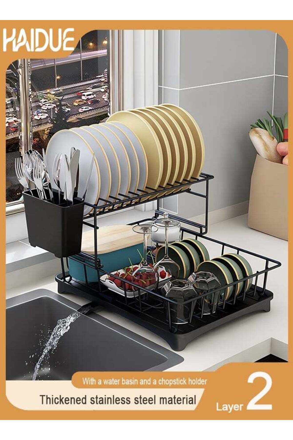 2 Layer Dish Rack Drain Rack Kitchen Dish Rack Household Dish Rack Countertop Drying Rack