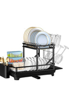 Dish Drying Rack, Multifunctional Dish Rack, Rustproof Kitchen Dish Drying Rack with Drainboard, Space-Saving 2-Tier Dish Drying Rack with a Large Capacity for Kitchen Counter Black
