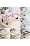Laptop Table for Bed & Sofa, Foldable Desk with Cup Holder, Drawer & Built-in USB Hub with Free Mini Fan, LED Lamp
