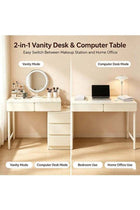 Space‑Saving Expandable Dressing Table with Storage Cabinet,Modern White Makeup Vanity Desk Vanity Table,Multifunctional Computer Table 2‑in‑1 Writing Desk for Study Reading Writting Gaming