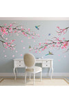 Pink Watercolor Cherry Blossom Wall Stickers - Tree Branch Flower Birds Wall Decals - Bedroom Living Room Sofa TV Background Home Wall Decor