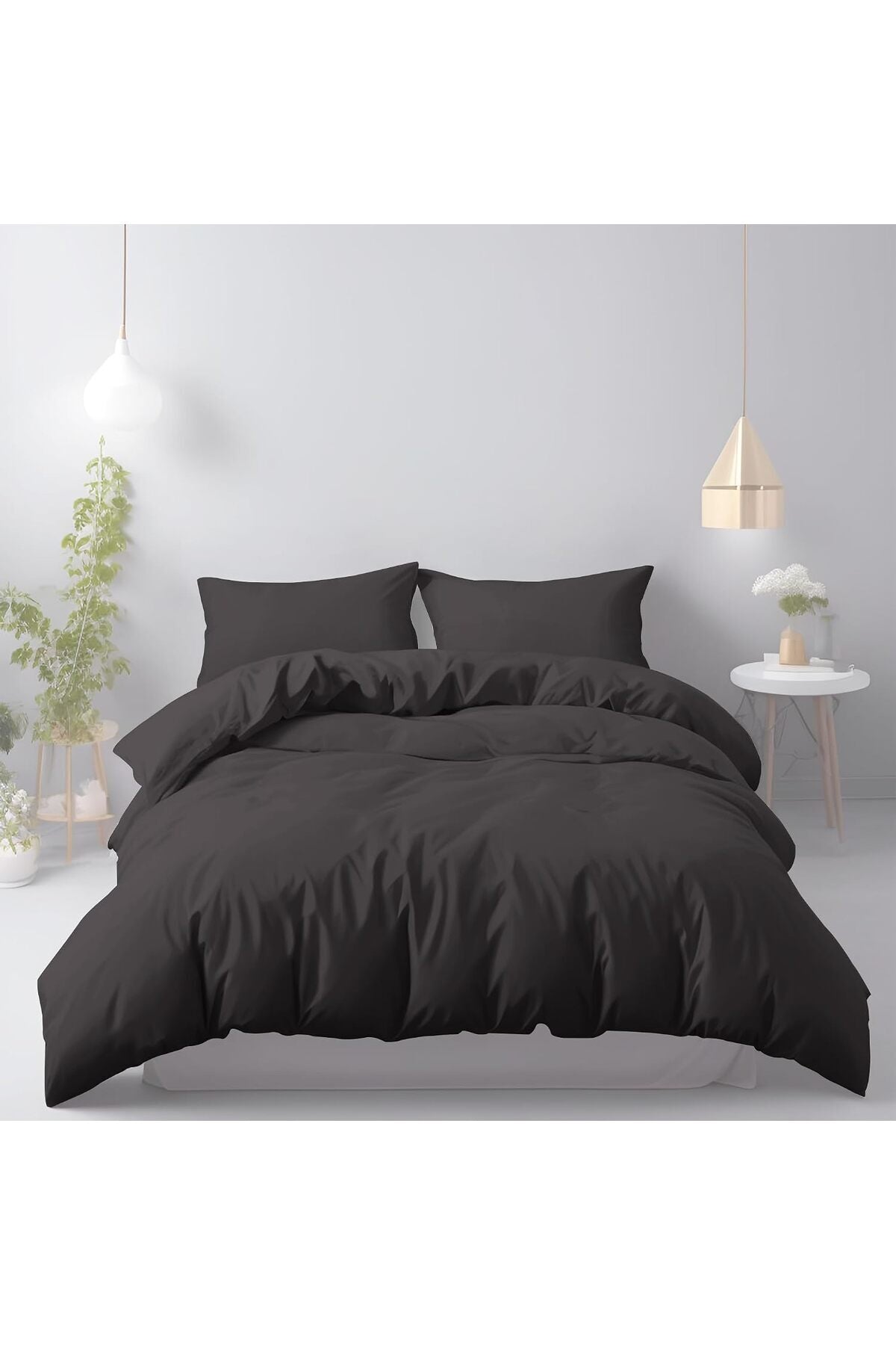 LivinEase Brushed Microfibre Double Duvet Cover Sets - 100 GSM Black with 2 Pillowcases