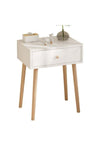 Elegant White Nightstand with Natural Wooden Legs, 40 x 30 x 55 cm, Modern Bedside Cabinet with Drawer, Compact Storage Table for Bedroom, Apartment, Guest Room, Living Space and Home Dec