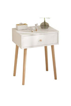 Elegant White Nightstand with Natural Wooden Legs, 40 x 30 x 55 cm, Modern Bedside Cabinet with Drawer, Compact Storage Table for Bedroom, Apartment, Guest Room, Living Space and Home Dec