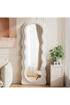 VPHOME Cloud Shaped Wavy Arched Floor Mirror with Flannel Frame, 63"x24" Full Length Freestanding or Wall Mounted Standing Mirror for Bedroom Living Room, White (160x60cm)