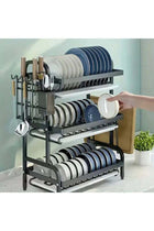 Three Tier Black Dish Drying Rack Large Capacity With Removable Utensil Basket