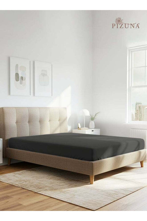 Pure Combed Cotton Fitted Bedsheet King Size 180x200 cm Dark Grey, 400 Thread Count