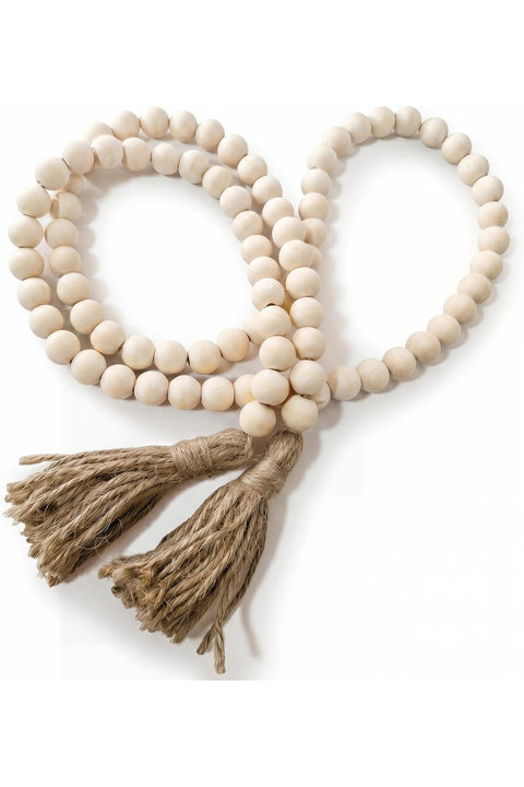 RGB World Farmhouse Beads 58in Wood Bead Garland with Tassels Rustic Country Decor Prayer Boho Beads Big Wall Hanging Decor