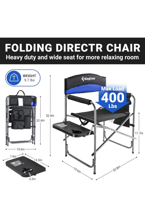 Camping Chair with Padded Folding Portable Seats, Blue Black
