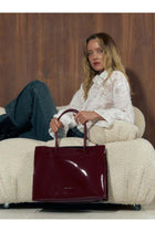 Miroshnikov Women’s Large Shopper Bag for Office & Work, Glossy PU Shoulder Tote, Memory Crinkle Effect, Spacious Lightweight Handbag, No Fastener, 40×31×12 cm - Burgundy