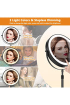 20cm Rechargeable Lighted Height Adjustable Makeup Mirror with 3 Colors,45 Mins Auto Turn Off & Memory Function,Dimmable Double-Sided 1X/10X Magnification LED and 360° Rotation Standing Vanity Mirror