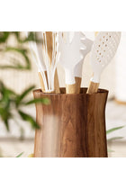 Utensil Organizer for Kitchen Countertop – Large Capacity 7.2" Holder with Acacia Wood Base, Elegant Matte Black Finish