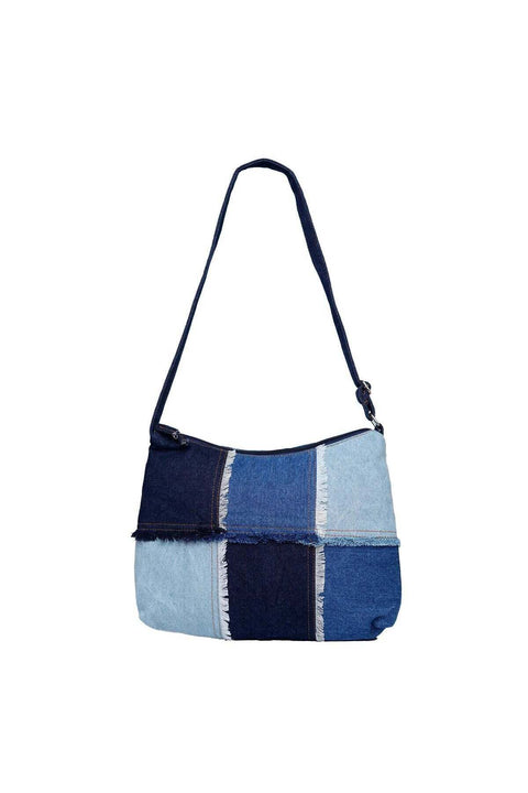 Premium Denim Patchwork Tote Bag for Women, Multi Shade Blue Canvas Shoulder Handbag, Large Capacity Shopping College Office Everyday Bag