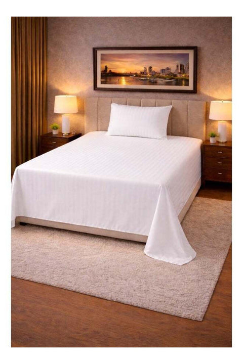 2‑Piece Striped Microfiber Flat Bed Sheet Set Single 160x220cm – Soft Breathable Flat Sheet with 1 Pillowcase 50x70cm, White Microfiber White
