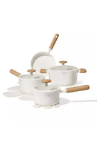 11-Piece Ceramic Nonstick Cookware Set, PFAS-Free Healthy Cooking Set, Dual-size Silicone Strainer Lids, Full-Spray Even-Heat Base, All Kitchen Stovetop Compatible, Dishwasher Safe (Cream)