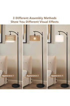 Arc Floor Lamp, 3 Color Temperatures, Dimmable, Remote, Rattan & Fabric Shades, Adjustable Height