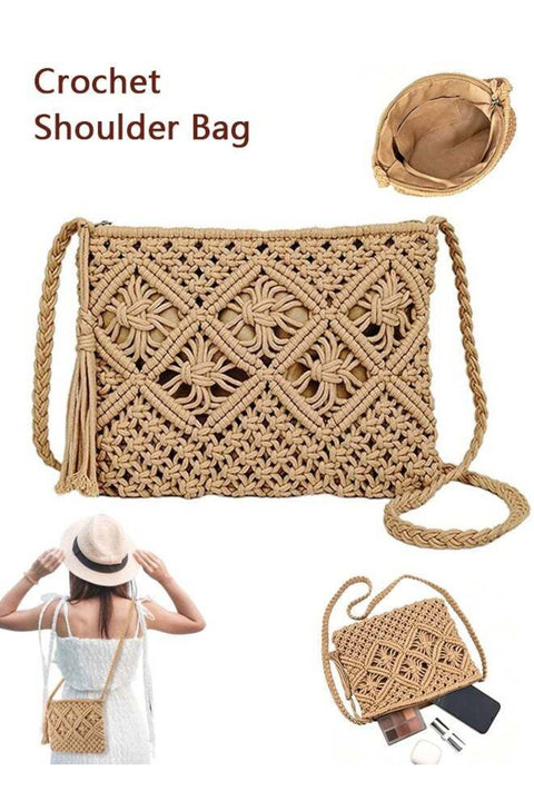 Crossbody Bag Purse For Women Bohemian Shoulder Bag Woven Crochet Purse For Summer Beach Travel Clutch Handbag