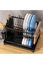 Countertop Dish Rack with Drainer and Cutlery Organizer for Kitchen Storage Black
