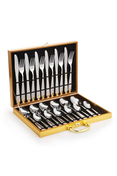 24-Piece Stainless Steel Cutlery Set Kitchen Utensil Set With Textured Surface Western Cutlery