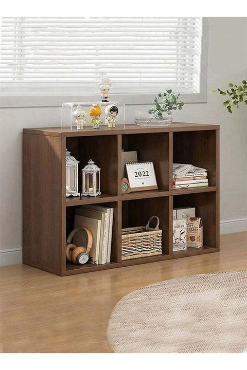 CozyNest Dark Walnut 6 Cube Wooden Bookcase, Freestanding Open Storage Shelf Organizer for Living Room Bedroom Kids Room