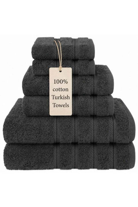 Safi Plus Towel Set Luxury Hotel Quality 600 GSM Genuine Combed Cotton, Super Soft & Absorbent Family Bath Towels 6 Piece Set - 2 Bath Towels, 2 Hand Towels, 2 Washcloths - Dark Grey
