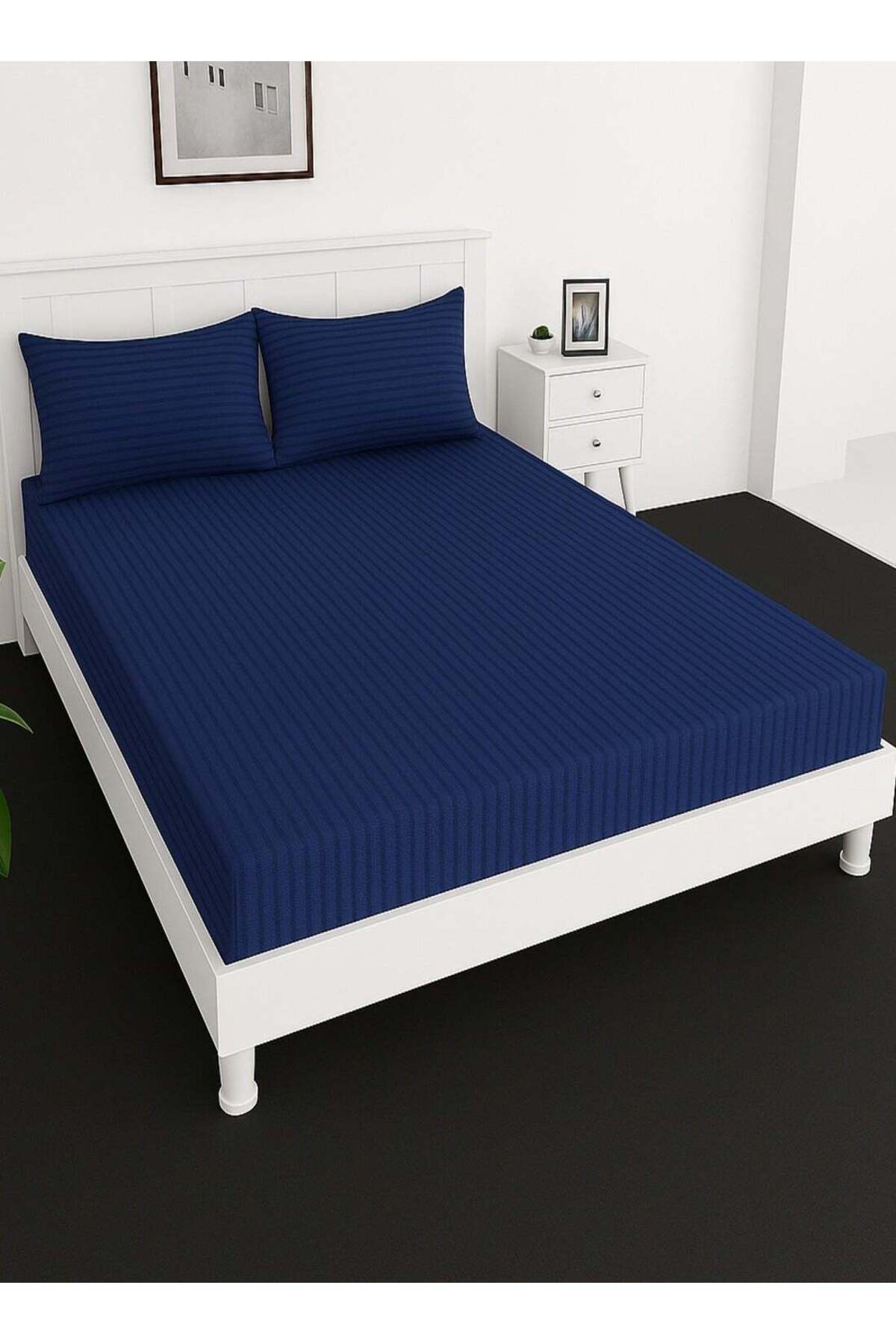 Deep Fitted Bed Sheet +2Pcs Pillow Covers, King/Queen/Double/Single Sizes, Color Blue, Depth 30cm